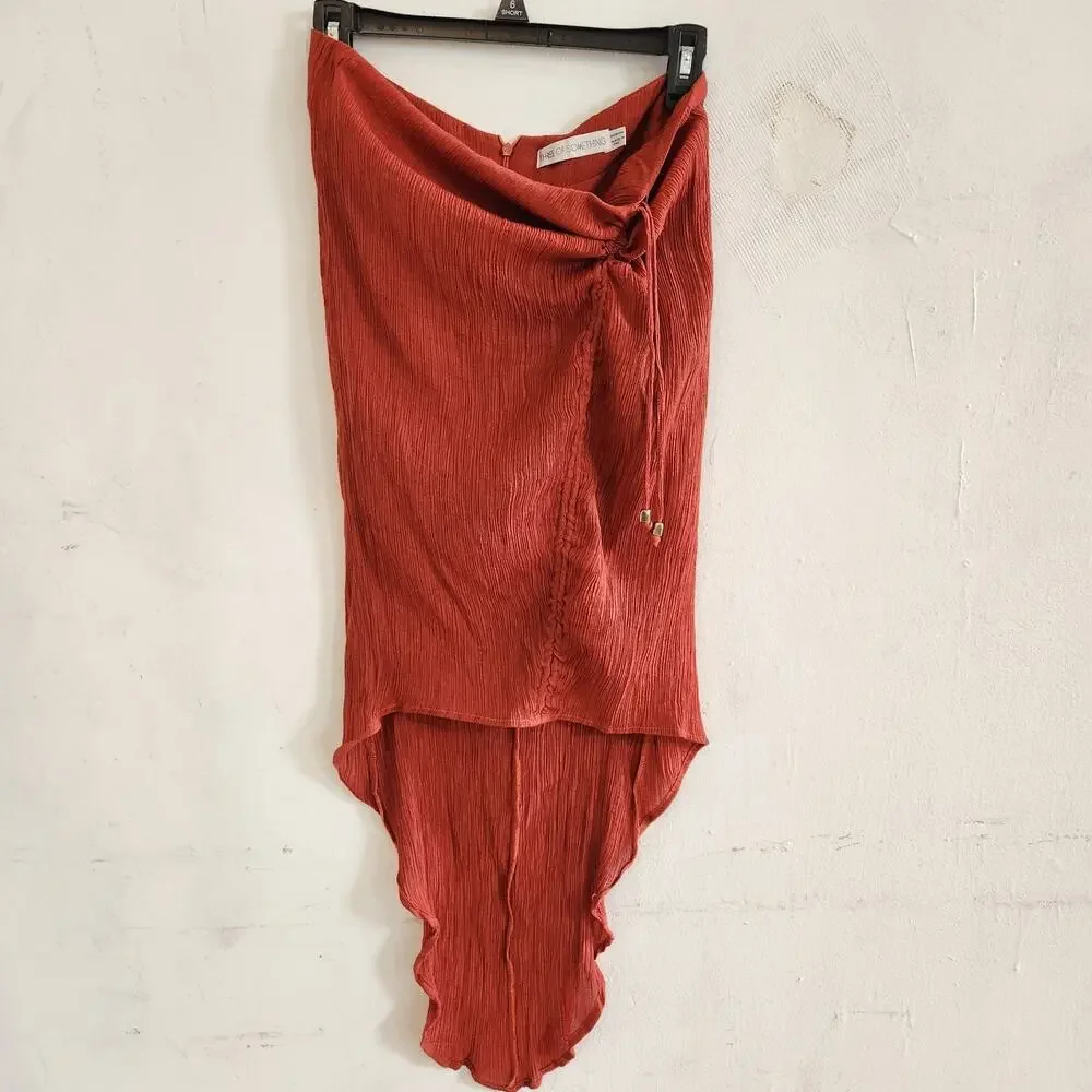 Three Of Something Orange Low Rise Scrunch Waist Asymetrical Hem Skirt Boho Sz M